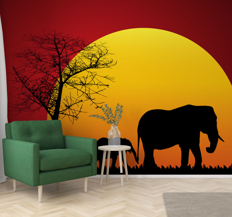 Elephants during Dusk animal wall mural - TenStickers