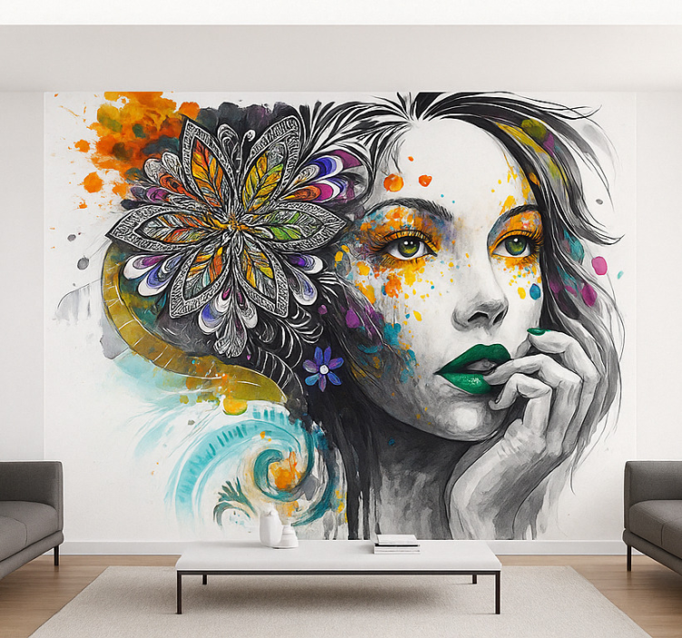 Exploding colours portrait urban wall mural - TenStickers