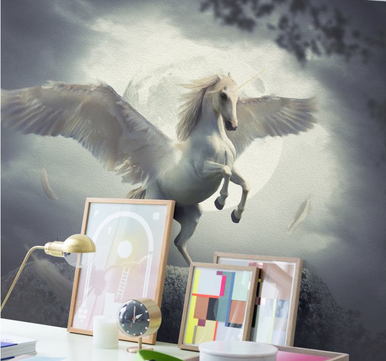 Fantasy wall mural flying unicorn dreamscape - TenStickers