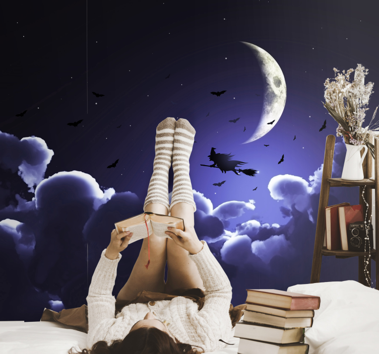 Fantasy wall mural moonlit witch scene - TenStickers