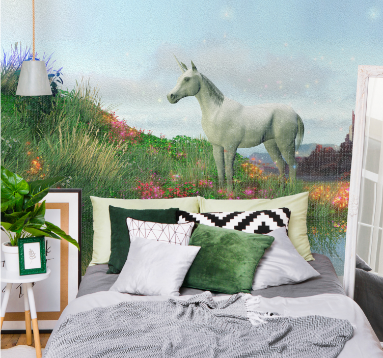 Fantasy wall mural of majestic unicorn landscape - TenStickers