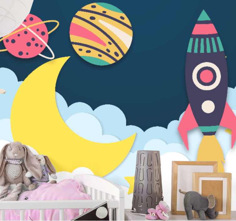 Fantasy wall mural rocket among planets - TenStickers