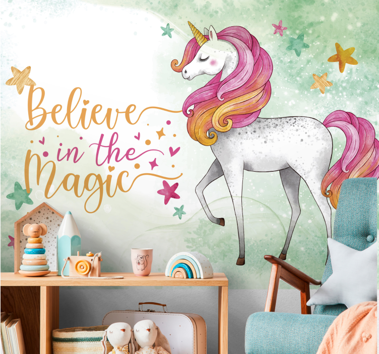 Fantasy wall mural unicorn in enchantment - TenStickers