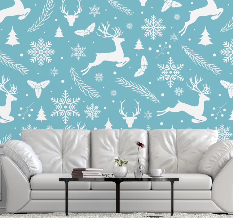 Festive Reindeer Scene christmas wall mural - TenStickers