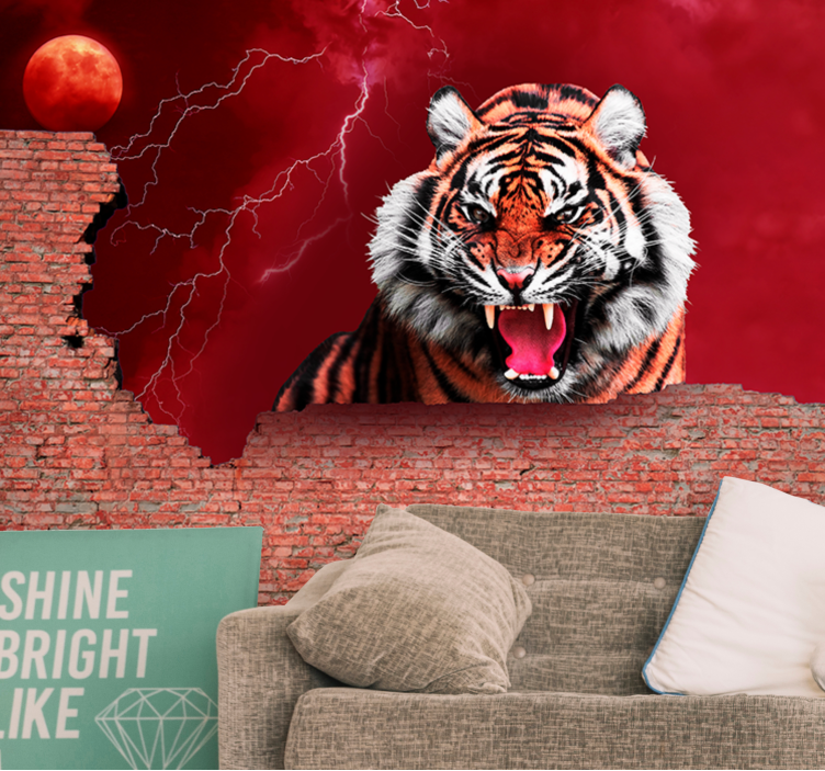 Fierce tiger roar animal wall mural - TenStickers