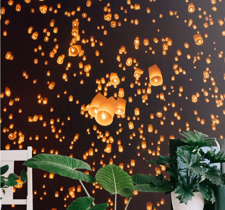 Floating lanterns festival hallway wall mural - TenStickers