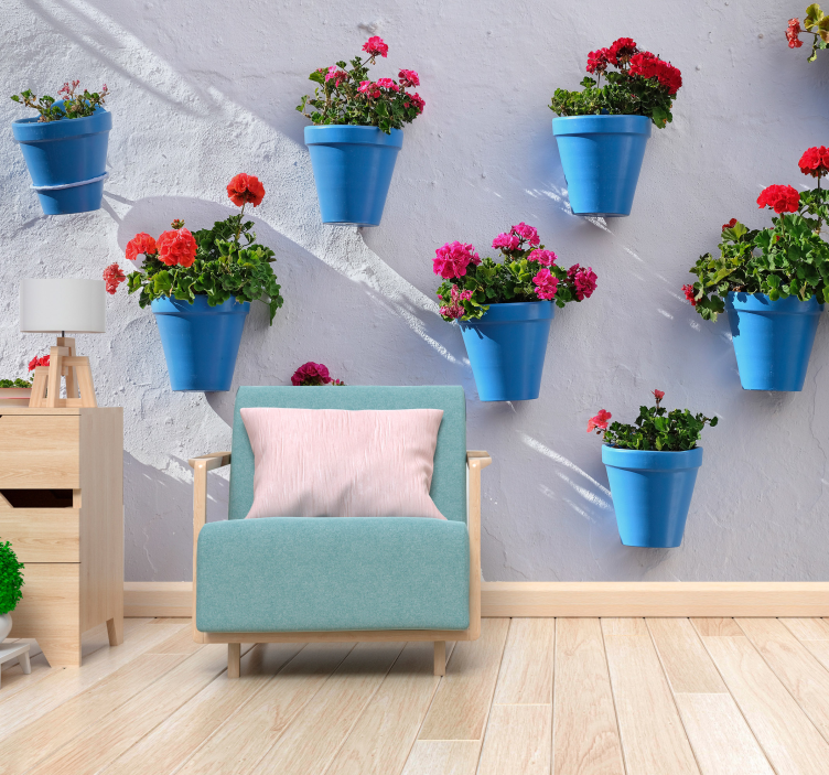 Floral Hanging Pots flower wall mural - TenStickers