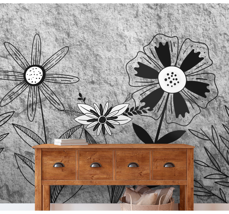 Flower wall mural black and white floral design - TenStickers