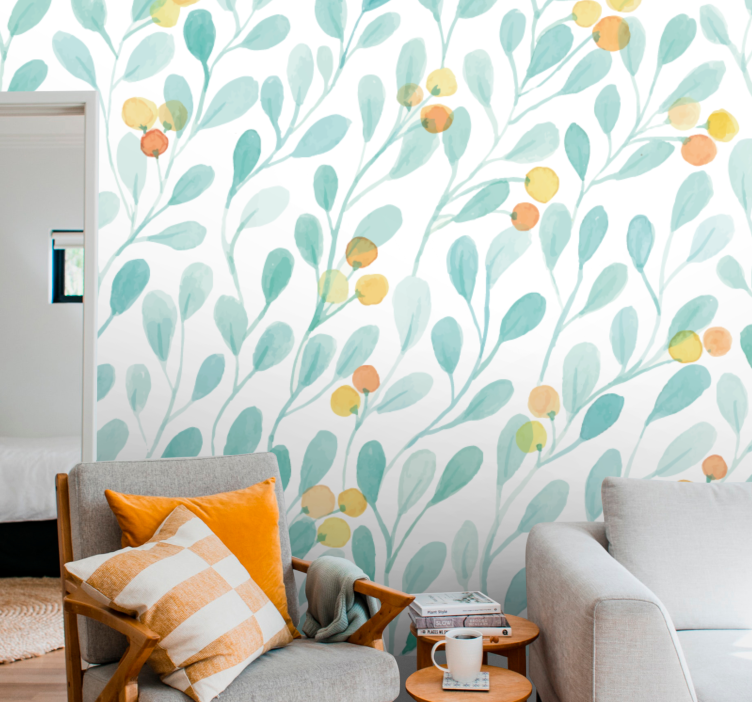 Flower wall mural botanical leaf design - TenStickers