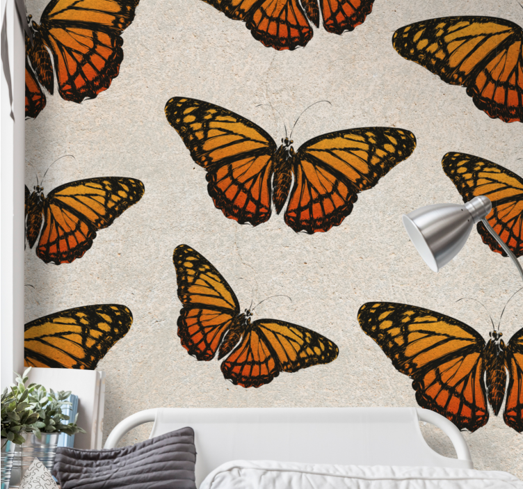 Flower wall mural butterflies in flight - TenStickers