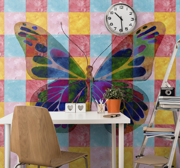 Flower wall mural colorful butterfly design - TenStickers