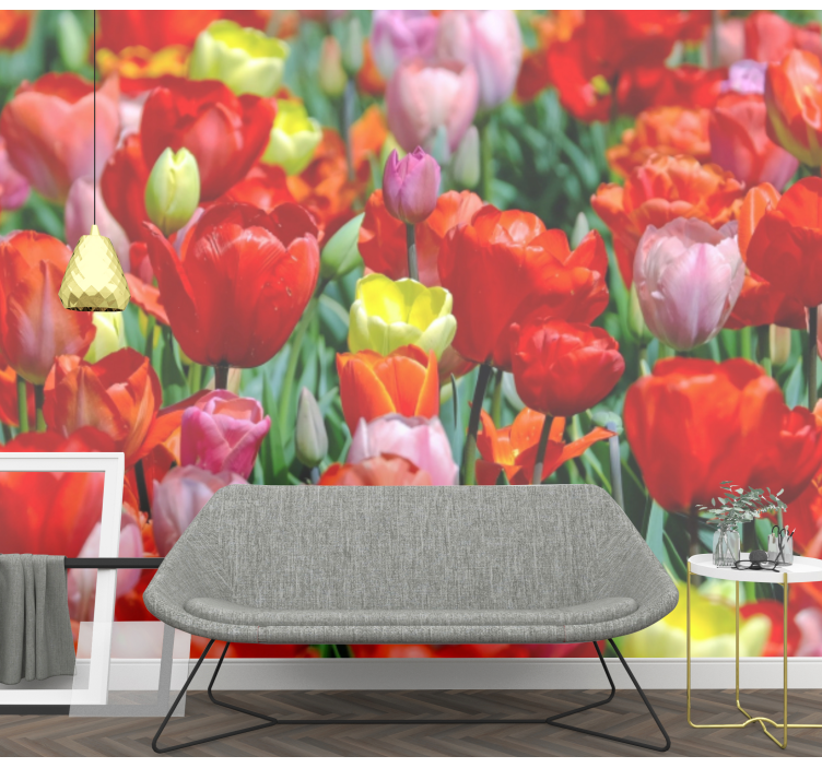 Flower wall mural colorful tulip meadow - TenStickers