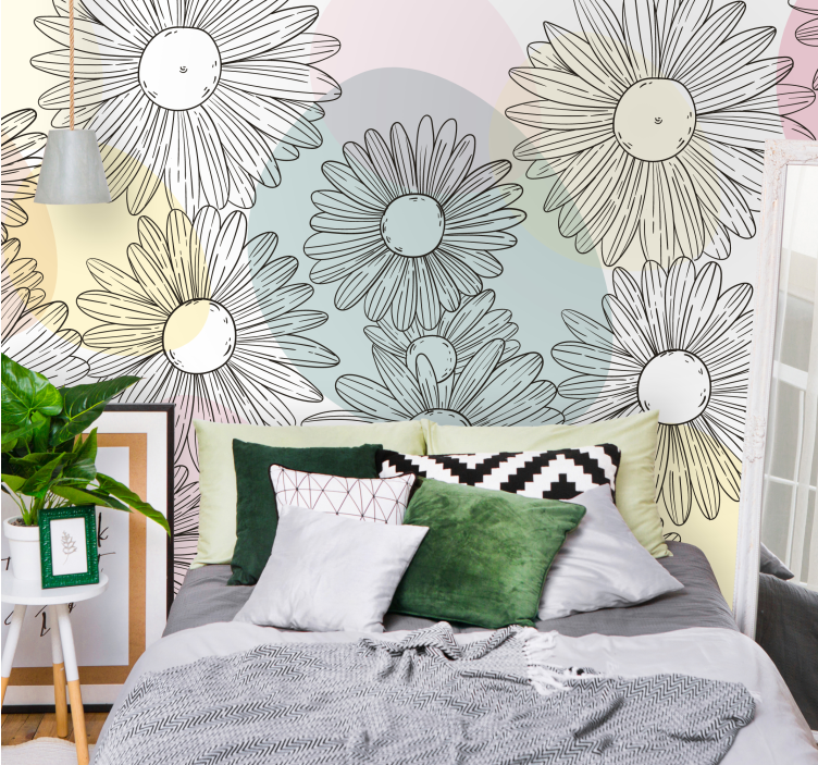 Flower wall mural daisy floral design - TenStickers