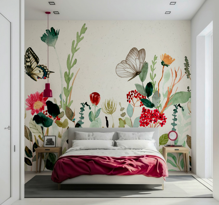Flower wall mural floral garden butterflies - TenStickers