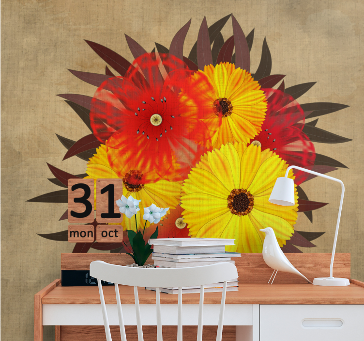 Flower wall mural lively blossom arrangement - TenStickers