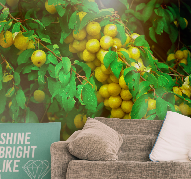 Flower wall mural lush greenery and fruits - TenStickers