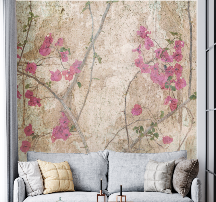 Flower wall mural pink bougainvillea blooms - TenStickers