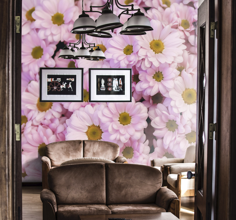 Flower wall mural pink daisy blossoms - TenStickers