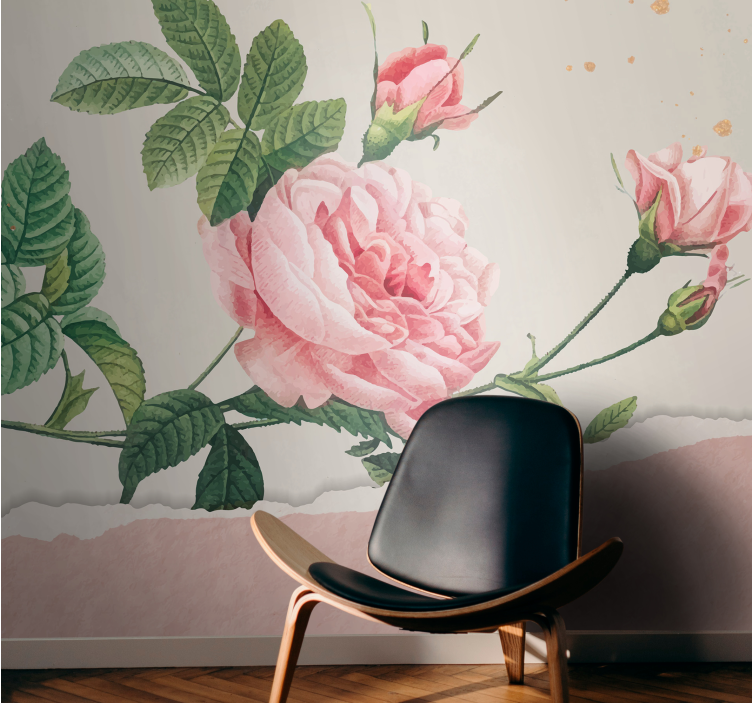 Flower wall mural pink rose bouquet - TenStickers