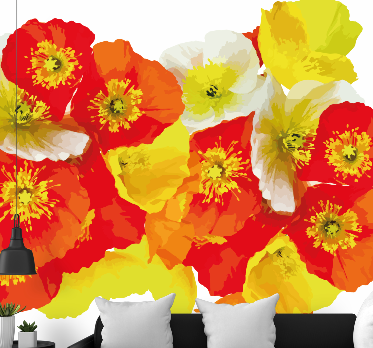 Flower wall mural poppy flower arrangement - TenStickers