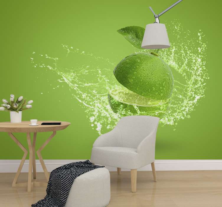 Flower wall mural splashing green citrus - TenStickers