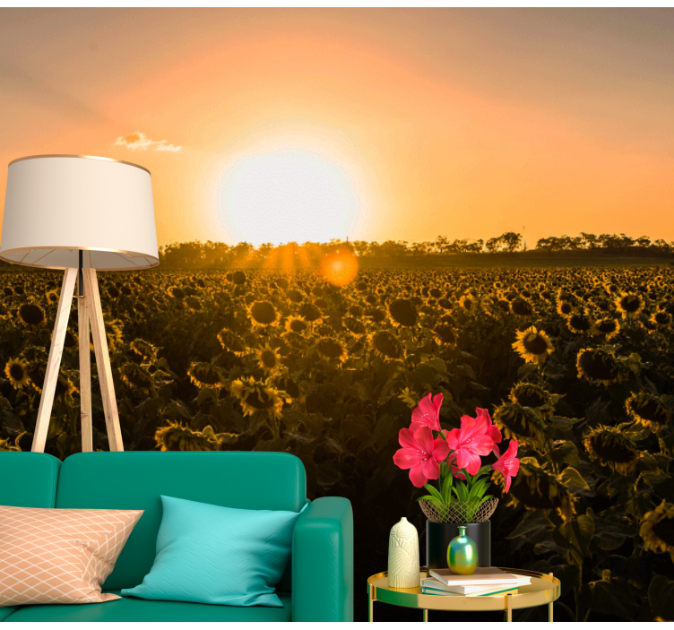 Flower wall mural sunflower meadow at twilight - TenStickers