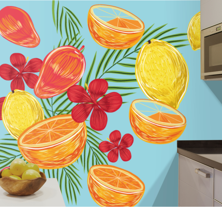 Flower wall mural tropical fruit display - TenStickers