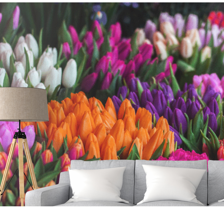 Flower wall mural tulip garden arrangement - TenStickers