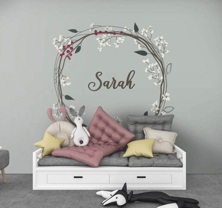 Flower wreath with name  custom wall mural - TenStickers