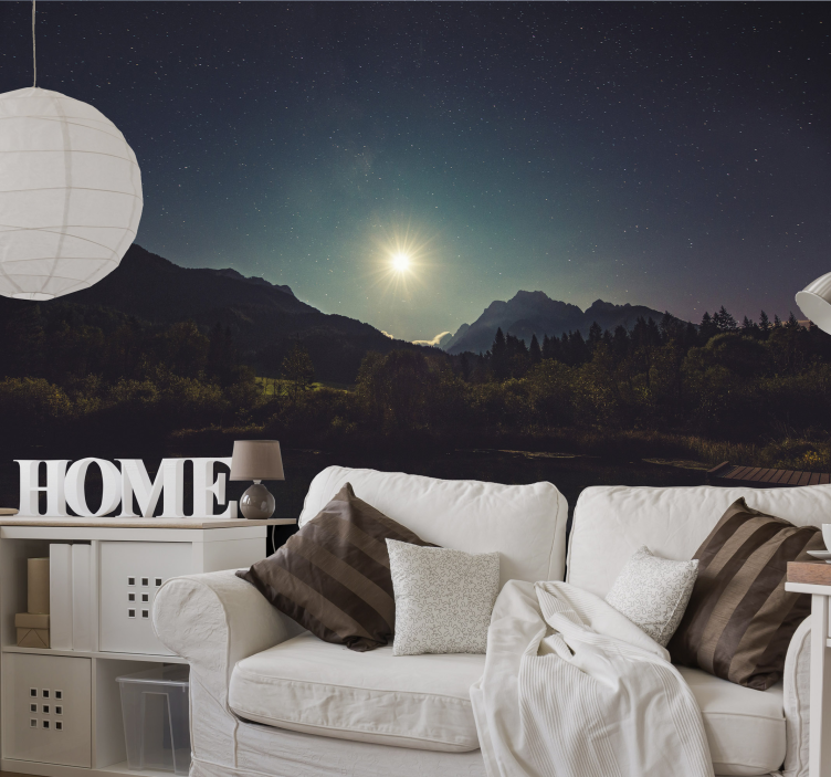 Forest moon landscape Mountain wall mural - TenStickers