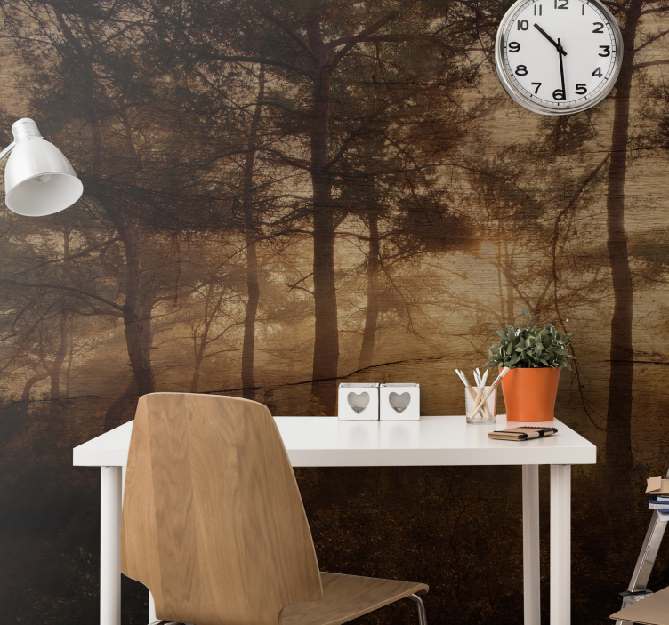 Forest wall mural foggy woodland scene - TenStickers