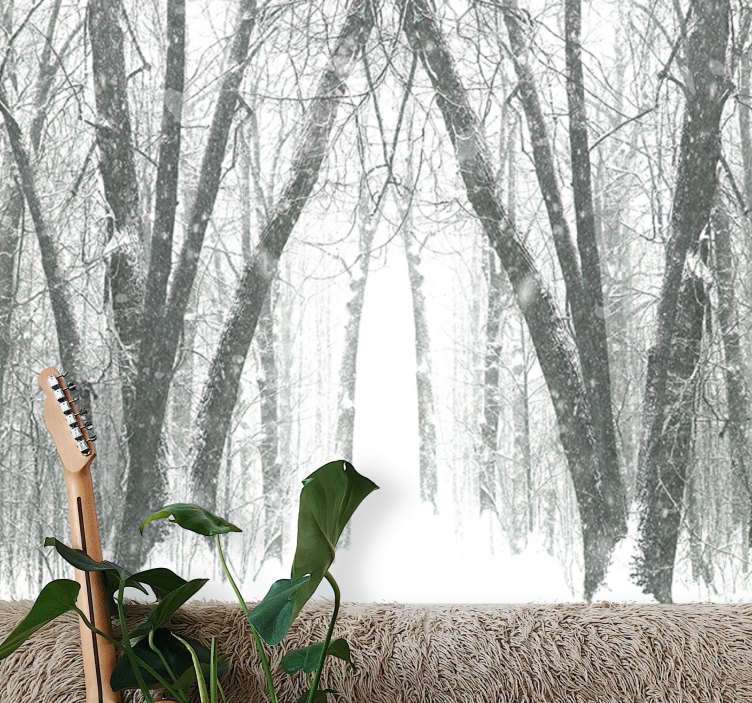 Forest wall mural snowy forest path - TenStickers