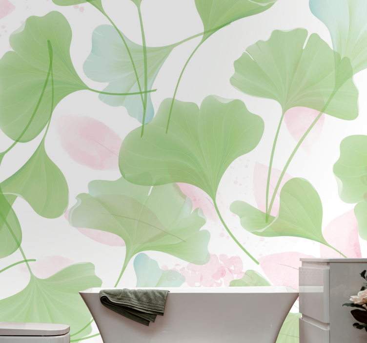 Glamour watercolor ginko leaves wall mural - TenStickers