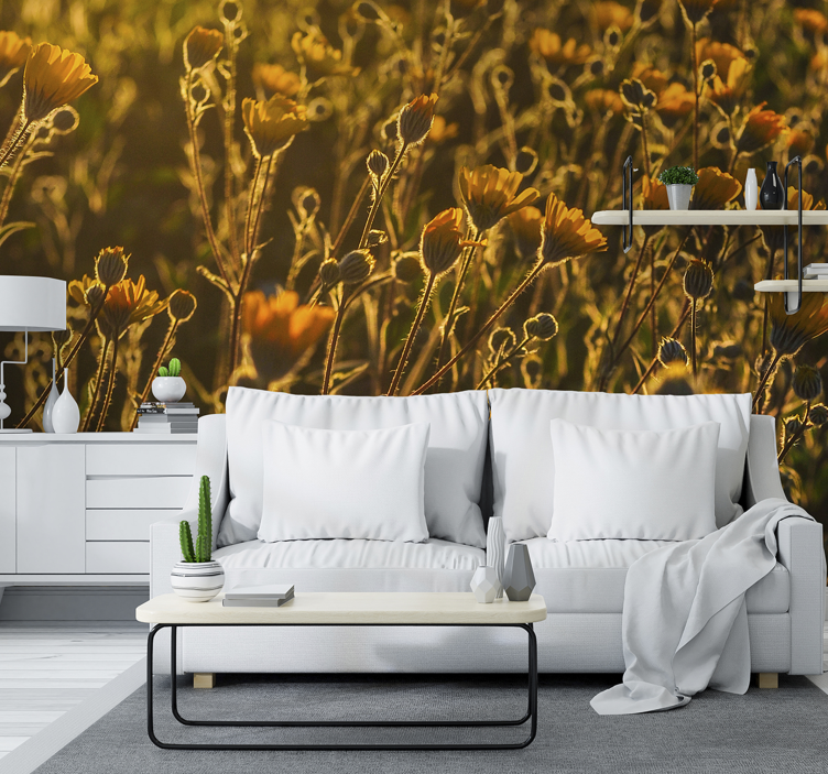 Golden Blooming Flora flower wall mural - TenStickers