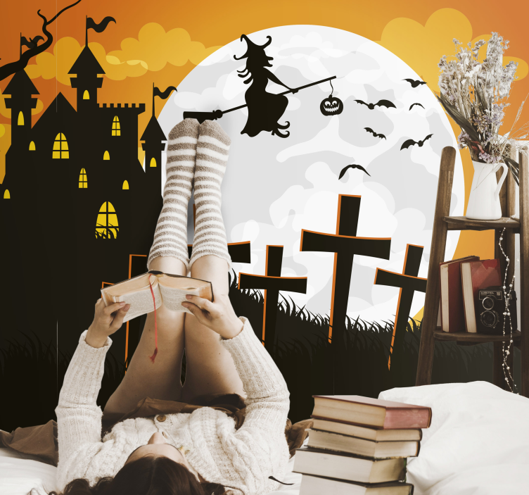 Halloween house with witch wall mural - TenStickers