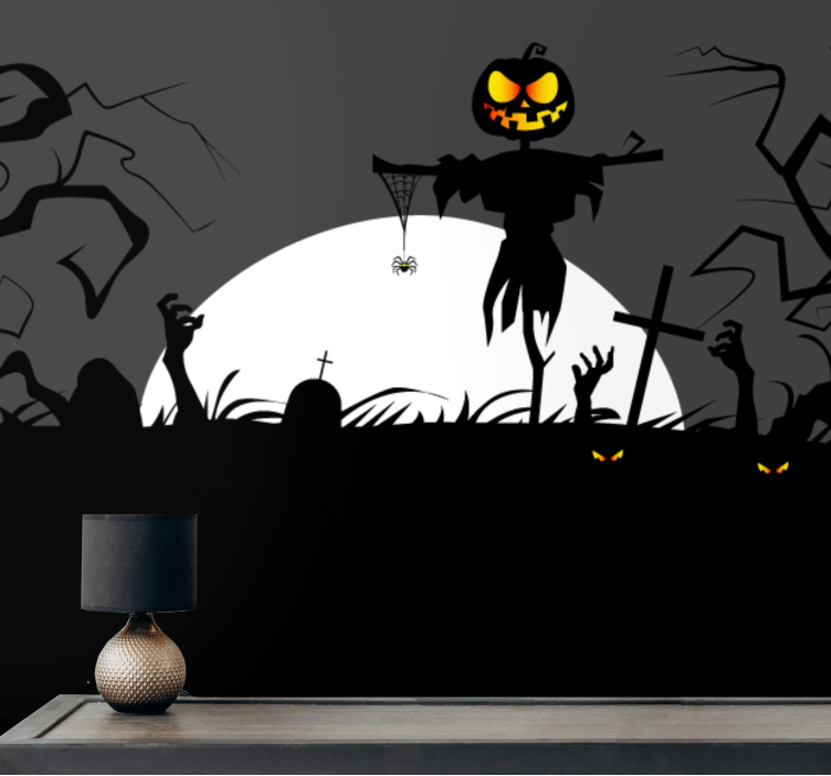 Halloween wall mural creepy pumpkin scarecrow - TenStickers