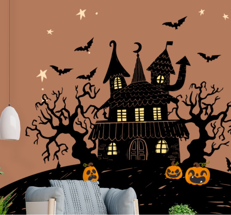 Halloween wall mural haunting pumpkin castle - TenStickers