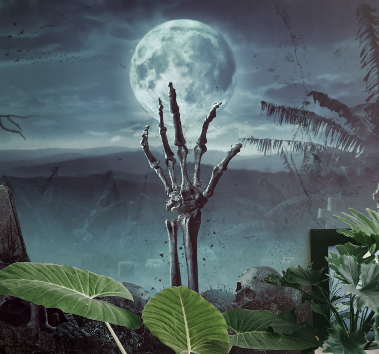 Halloween wall mural skeleton hand rising up - TenStickers