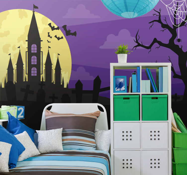 Halloween wall mural spooky castle scene - TenStickers