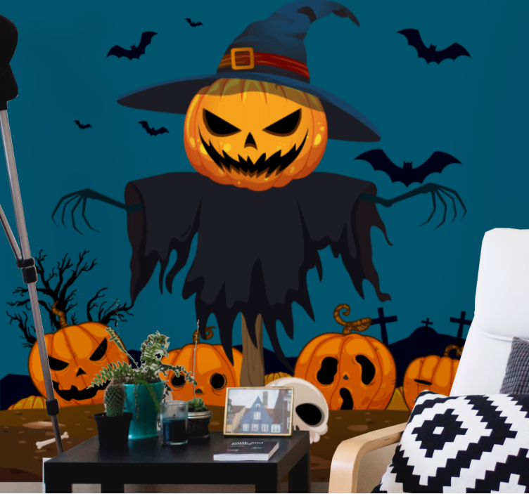 Halloween wall mural spooky pumpkin scarecrow - TenStickers