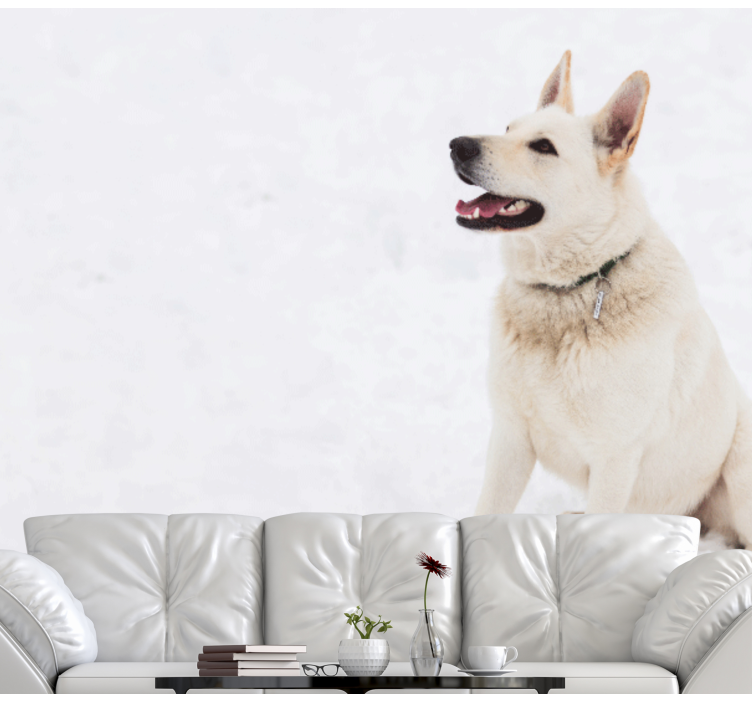 Happy White Dog animal wall mural - TenStickers