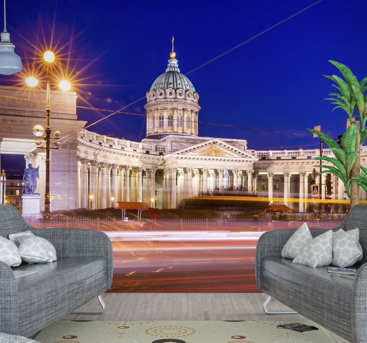 Kazan Cathedral Night city wall mural - TenStickers