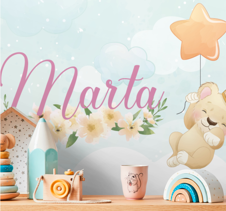 Kids wall mural cute lion with balloon - TenStickers