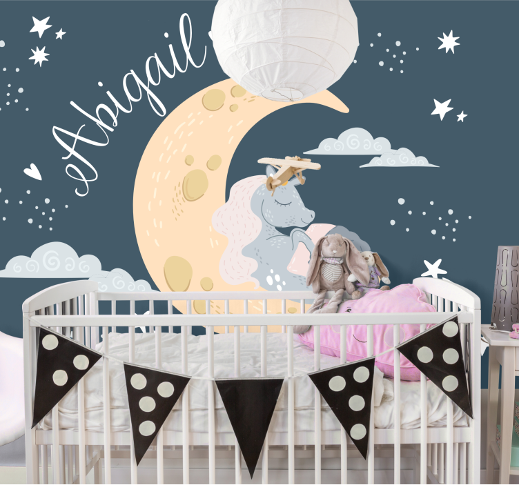 Kids wall mural dreaming unicorn night - TenStickers