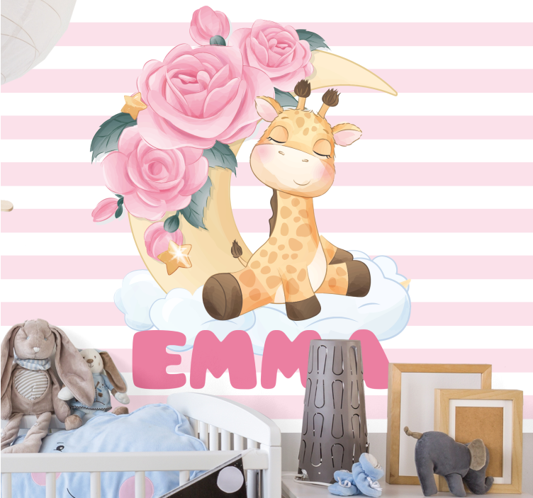 Kids wall mural giraffe with roses - TenStickers