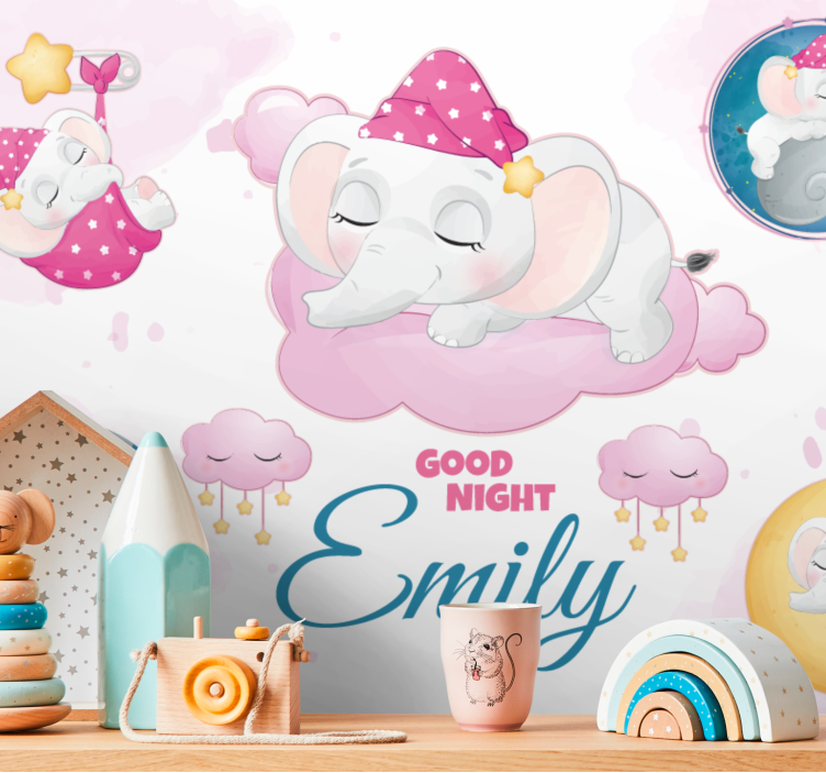 Kids wall mural sleeping elephants in clouds - TenStickers