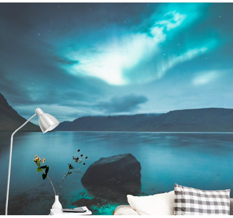 Landscape wall mural aurora above tranquil lake - TenStickers