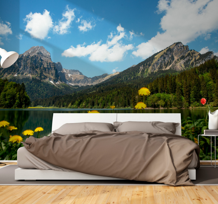Landscape wall mural mountain lakeside view - TenStickers
