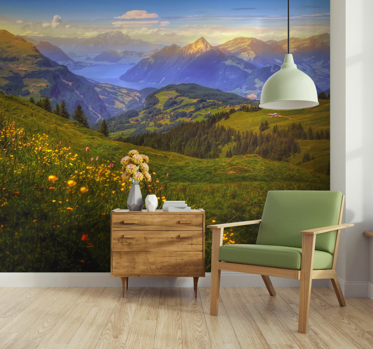 Landscape wall mural mountainous meadow scene - TenStickers