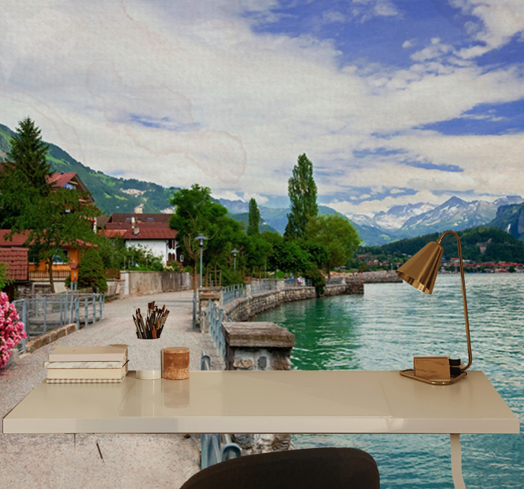 Landscape wall mural picturesque lakeside view - TenStickers